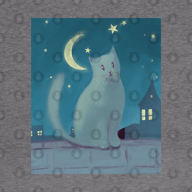 Cute cat on the roofs at night by Mimie20